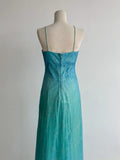Gradient Turquoise Satin Chiffon Sheath Prom Dresses Vintage Formal Evening Gowns HZ1024