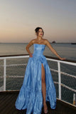 Blue Strapless A-Line Satin Prom Dresses Elegant Formal Evening Gowns HZ1024