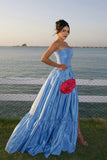 Blue Strapless A-Line Satin Prom Dresses Elegant Formal Evening Gowns HZ1024