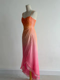 Gradient Orange Pink Spaghetti Straps A-Line Chiffon Prom Dresses Y2K Evening Gowns HZ1024