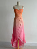 Gradient Orange Pink Spaghetti Straps A-Line Chiffon Prom Dresses Y2K Evening Gowns HZ1024