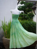 Gradient Green Spaghetti Strap A-Line Long Party Dress Birthday Prom Dress HZ1024