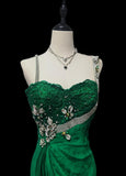 Hunter Green Beaded Mermaid Chiffon Long Prom Dresses Formal Evening HZ1024