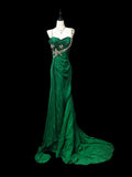 Hunter Green Beaded Mermaid Chiffon Long Prom Dresses Formal Evening HZ1024