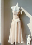 Light Pink Spaghetti Straps Party Dress A-Line Chiffon Sequin Long Prom Dresses HZ1024