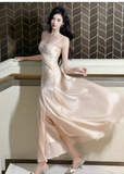 Light Pink Spaghetti Straps Party Dress A-Line Chiffon Sequin Long Prom Dresses HZ1024