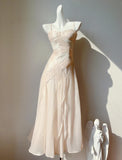 Light Pink Spaghetti Straps Party Dress A-Line Chiffon Sequin Long Prom Dresses HZ1024