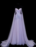 Purple Strapless A-Line Tulle Long Prom Dresses Formal Evening Gowns HZ1024