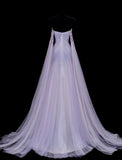 Purple Strapless A-Line Tulle Long Prom Dresses Formal Evening Gowns HZ1024