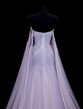Purple Strapless A-Line Tulle Long Prom Dresses Formal Evening Gowns HZ1024