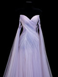 Purple Strapless A-Line Tulle Long Prom Dresses Formal Evening Gowns HZ1024