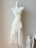 Apricot Chiffon Spaghetti Strap Party Dresses Cute A-Line Evening Gowns HZ1024