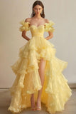 Butter Yellow Sweetheart Neck A-Line Tulle Long Prom Dresses Formal Evening Gowns HZ1024