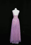 Purple Square Neck A-Line Sequin Prom Dresses Sweet Birthday Party Dress HZ1024