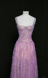 Purple Square Neck A-Line Sequin Prom Dresses Sweet Birthday Party Dress HZ1024