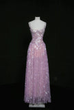 Purple Square Neck A-Line Sequin Prom Dresses Sweet Birthday Party Dress HZ1024