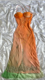 Gradient Orange Spaghetti Straps Chiffon Lace Sheath Prom Dresses Elegant Evening Dress Gowns HZ1024