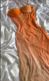 Gradient Orange Spaghetti Straps Chiffon Lace Sheath Prom Dresses Elegant Evening Dress Gowns HZ1024