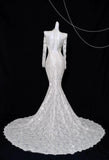 White Turtleneck Lace Beaded Mermaid Long Sleeve Trailing Wedding Dress HZ1024