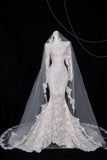 White Turtleneck Lace Beaded Mermaid Long Sleeve Trailing Wedding Dress HZ1024