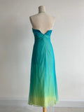 Gradient Turquoise Halter Neck Chiffon Sheath Prom Dresses Vintage Party Dress HZ1024