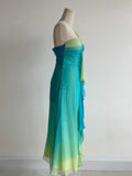 Gradient Turquoise Halter Neck Chiffon Sheath Prom Dresses Vintage Party Dress HZ1024