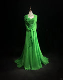 Bud Green A-Line Chiffon Long Prom Dresses Vintage Formal Evening Gowns HZ1024