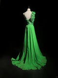 Bud Green A-Line Chiffon Long Prom Dresses Vintage Formal Evening Gowns HZ1024