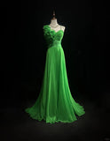 Bud Green A-Line Chiffon Long Prom Dresses Vintage Formal Evening Gowns HZ1024