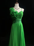 Bud Green A-Line Chiffon Long Prom Dresses Vintage Formal Evening Gowns HZ1024