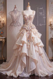 Light Champagne Sweetheart Neckline A-Line Tulle Beaded Long Prom Dresses Princess-like Evening Gowns HZ1024