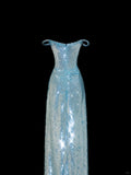 Tiffany Blue Off Shoulder Sheath Sequin Long Prom Dresses Formal Evening Gowns HZ1024