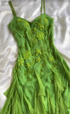 Bud Green Spaghetti Straps Bodycon Beaded Chiffon Short Prom Dresses Vintage Party Dresses with Appliques HZ1024