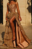 Black Strapless A-Line Sequin Slit Long Prom Dresses Formal Evening Gowns HZ1024
