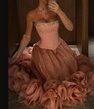 Pink Strapless A-Line Tulle Long Prom Dresses Formal Evening Gowns HZ1024