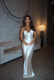 White Deep V Neck Bodycon Satin Party Dress Fashion Formal Evening Gowns HZ1024
