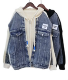 patchwork hooded zip-up cardigan jacket HZ1024