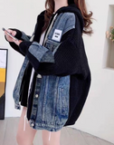 patchwork hooded zip-up cardigan jacket HZ1024