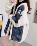 patchwork hooded zip-up cardigan jacket HZ1024