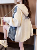 patchwork hooded zip-up cardigan jacket HZ1024