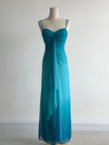 Gradient Blue Spaghetti Straps Sheath Chiffon Prom Dresses Evening Dress Gowns HZ1024