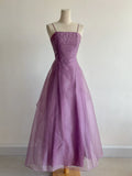 Purple Spaghetti Straps A-Line Tulle Long Prom Dresses Gothic Formal Evening Gowns HZ1024