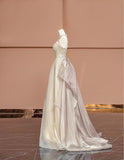 Champagne V-neck A-Line Beaded Tulle Long Prom Dresses Formal Evening Gowns HZ1024