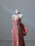 Dark Peach Mandarin Collar Sheath Printed Velvet Long Prom Dresses Formal Evening Gowns HZ1024