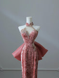 Dark Peach Mandarin Collar Sheath Printed Velvet Long Prom Dresses Formal Evening Gowns HZ1024