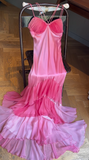 Pink Straps Mermaid Satin Long Prom Dresses Formal Evening Gowns HZ1024