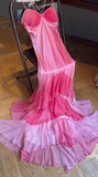 Pink Straps Mermaid Satin Long Prom Dresses Formal Evening Gowns HZ1024