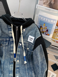 patchwork hooded zip-up cardigan jacket HZ1024