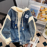 patchwork hooded zip-up cardigan jacket HZ1024