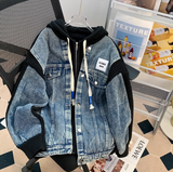 patchwork hooded zip-up cardigan jacket HZ1024